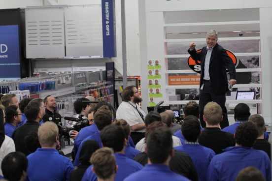 Hubert rallied the store’s employees minutes before the doors opened, encouraging them to take the time to engage with customers and learn about which products best meet their needs. 