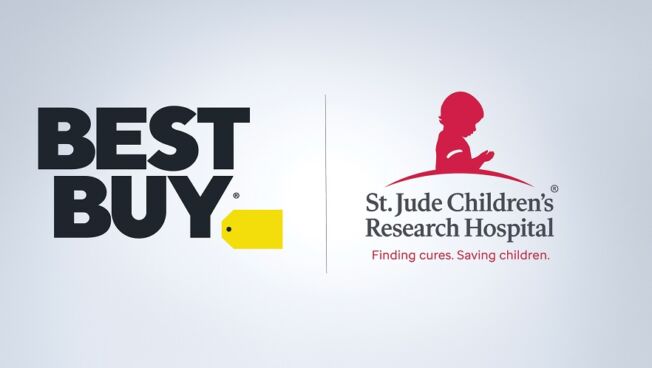 An image of the logos for Best Buy and St. Jude Children's Research Hospital