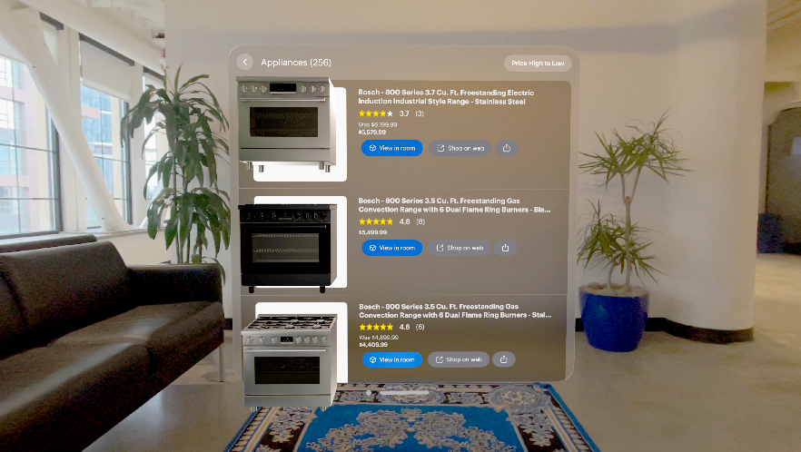 An image of a user's view through the Best Buy Envision app looking at an appliance for the room.